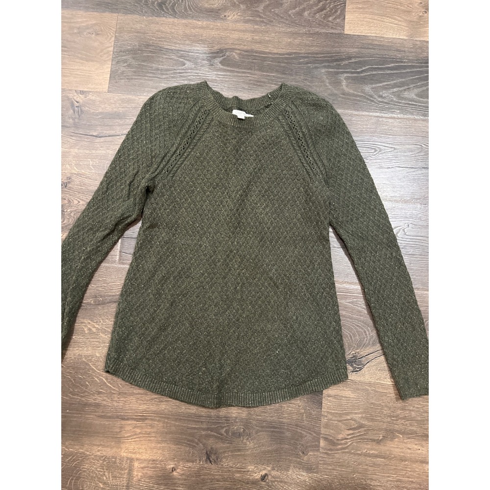 LOFT Women's Olive Green Sparkle‎ Knit Crew Neck Sweater Size S